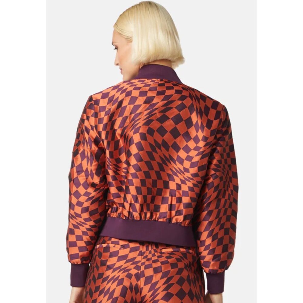 Gorman Bomber Jacket in Orange & Purple Jacquard, Size 6, Like New - Picture 15 of 16